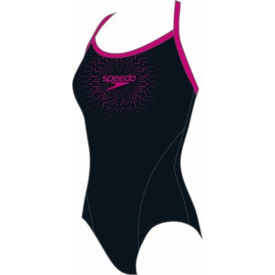 Speedo Dívčí plavky Logo černá tm. růžová