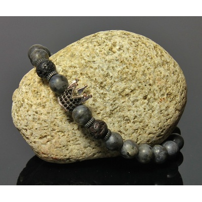 Náramok s Korunou lávové kamene a prírodný Jaspis sivý LK310