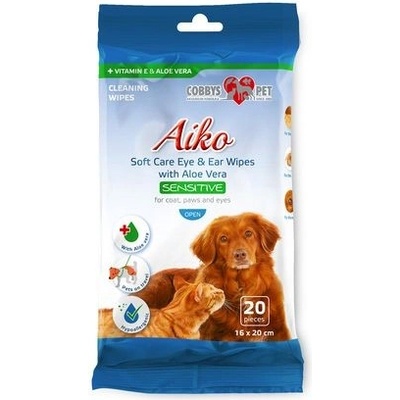 Aiko Soft Care Sensitive 16 x 20 cm 20ks vlhčené utierky na oči a uši pre psov a mačky