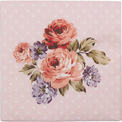 Clayre & Eef Ružové papierové obrúsky s ružami Dotty Rose II 33x33 cm 20ks