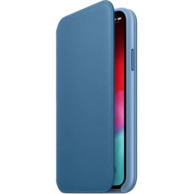 Apple Leather Folio Case - оригинален кожен (естествена кожа) калъф за iPhone XS Max (син)