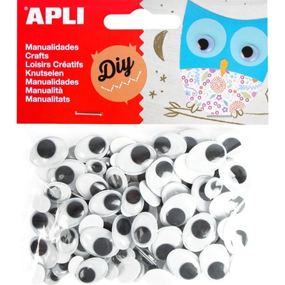 Oválné oči Apli Moving eyes, mix velikostí, samolepicí, černé, 100 ks