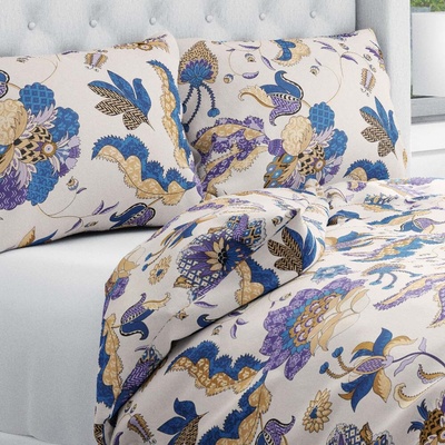 Biante bavlna obliečky Sandra SA-539 Modro-fialové orientálne kvety na svetlo béžovom 140x220 70x90