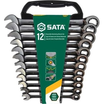 SATA Tools SATA ST08044B Očkoploché ráčnové klíče 8 ÷ 19 mm Černé, přepínací (Sada 12 dílů)