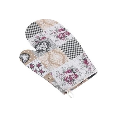Kuchyňská chňapka - patchwork love - vínová, šedá, béžová - chňapka 28x18 cm