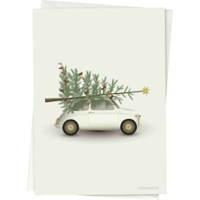 ViSSEVASSE Vánoční přání Christmas Tree & Little Car, bílá barva, papír