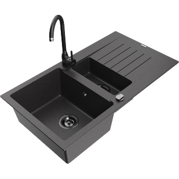 Mexen Matias гранитна мивка 1, 5-камерна с сушилник и кухненски смесител Telma, (6502-76-670200-70-B)