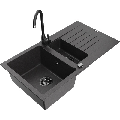 Mexen Matias гранитна мивка 1, 5-камерна с сушилник и кухненски смесител Telma, (6502-76-670200-70-B)