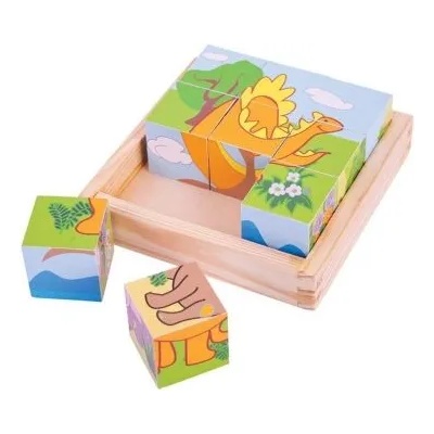 Bigjigs Toys - Дървени кубчета в кутия - Динозаври (BJ513)