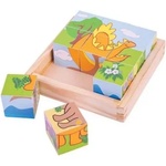 Bigjigs Toys - Дървени кубчета в кутия - Динозаври (BJ513)