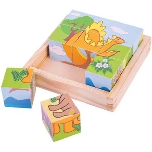 Bigjigs Toys - Дървени кубчета в кутия - Динозаври (BJ513)