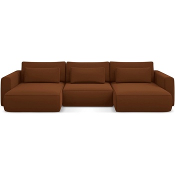 makamii Теракотен кадифен разтегателен ъглов диван с място за съхранение (U форма) Kapua - Makamii (KAPUA_UF_3_P1_C12)