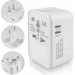 Techsuit Захранване с 2xUSB-C и USB-A изходи и преходници за цял свят в едно устройство за мобилни устройства - Techsuit Travel Adapter (HHT202-2C) 15W (бял) (KF2331246)