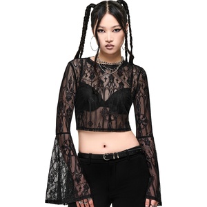 KILLSTAR дамска crop top блуза с разкроени ръкави KILLSTAR - CATHEDRA - черна - KSRA015100