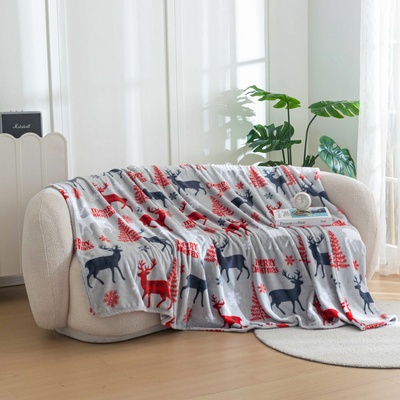 Textilomanie vianočná mikroplyšová deka MERRY CHRISTMAS DEER sivá 200x220