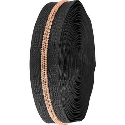Zip spirálový No 5 s metalickými zoubky metráž Varianta: 6 černá růžovozlatá, Balení: 1 m 45883/103644/244611