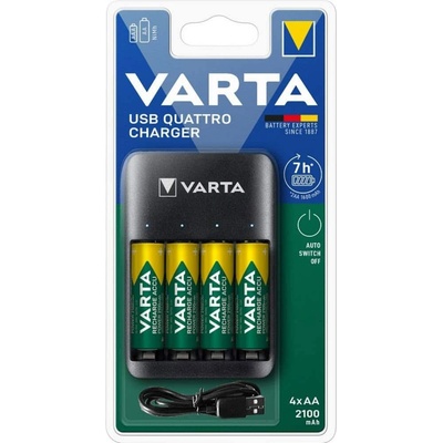VARTA Зарядно у-во за батерии Varta Value USB Quattro Charger, в комплект с 4 батерии АА, за до 4 бр батерии АА, без включен кабел (MGN_28251)
