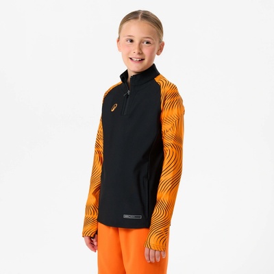 Kipsta Viralto CLUB Wavy s 1/2 zipsom čierno-oranžová