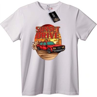 NOONEBRAND Тениска Залез и кола - 2XL, White