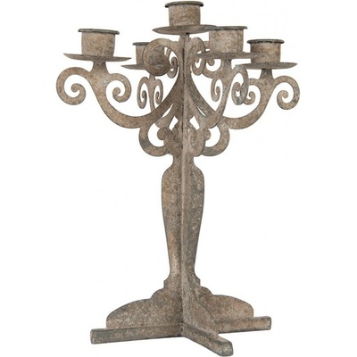 Šedý antik kovový svícen na 5 úzkých svíček Triento - 15*15*26 cm - Clayre & Eef