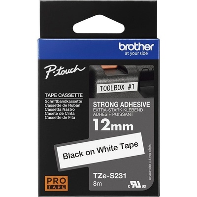 Brother TZe-S231 12 mm biela / čierna tlač 8 m laminovaná extrémne adhezívna TZES231