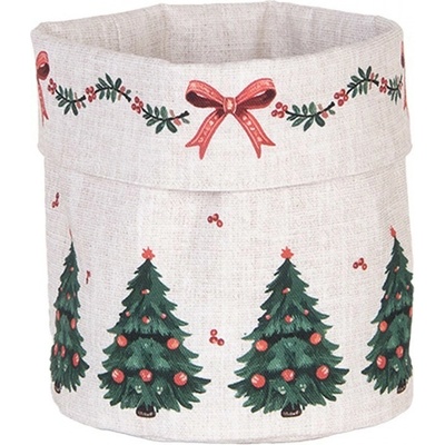 Béžový bavlnený košík na pečivo so stromčekmi Christmas Harmony - Ø 15*16 cm - Clayre & Eef