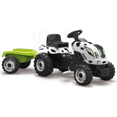 Smoby Traktor pre deti šliapací Farmer XL Kravička s prívesom bielo-čierny