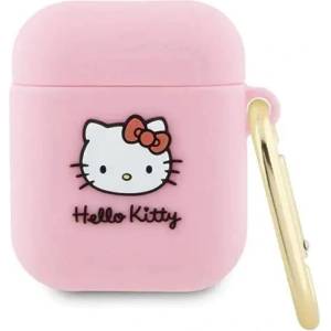 Hello Kitty Кейс Hello Kitty Silicone 3D Kitty Head за AirPods 1/2, розов (Hel000065-0)