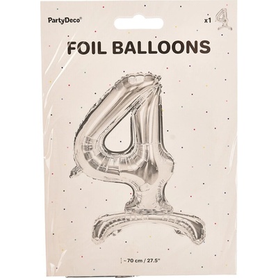 PartyDeco Samostojací fóliový balón 4 strieborný 70 cm