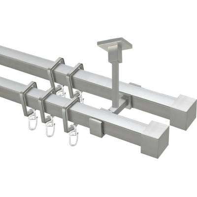 OK-GarnýžeCZ Garnýž kovová hranatá dvouřadá 20x20mm Klasik satina 460 cm do stěny / kroužky s žabkou