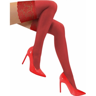 Sexy samodržiace pančuchy s čipkou 20 DEN Tess červená