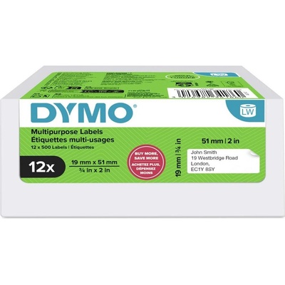 DYMO etikety v roli 19 x 51 mm papier thermodirekt biela 12 roliek premiestniteľné 2234186 viacúčelové etikety