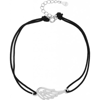 Bealio stříbrný náramek ANDĚLSKÉ KŘÍDLO shamballa provázek 03-13264-2896