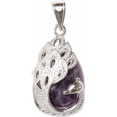 Nefertitis Ametyst přívěsek Kapka zdobená pávem NF23614 cca