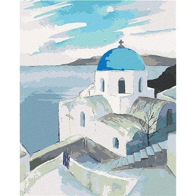 zuty Zuty Malování Podle Čísel Kostel S Modrou Kopulí Na Santorini 80 x 100 Cm Plátno Rám