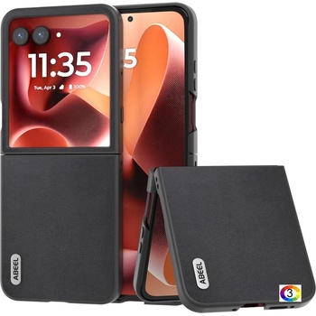 Motorola Razr 60 Ultra 5G ABEEL Electroplating Edge Genuine Cow Leather+PC Удароустойчив Калъф и Протектор