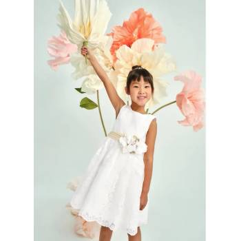 Abel & Lula Официална рокля със средна дължина с дантела и златисто коланче с цвете за мини момиче Abel&Lula