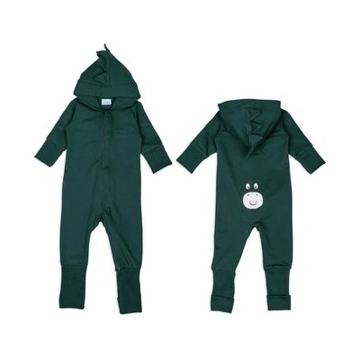 Moniel Dětský rostoucí teplákový overal Dinosaur Basic Dark Green