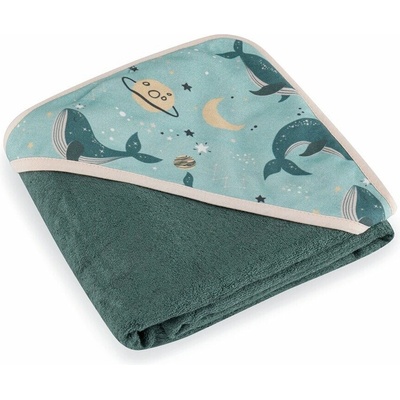 Petite&Mars Osuška bambusová s kapucňou Loulou Whale Song 100 x 100 cm