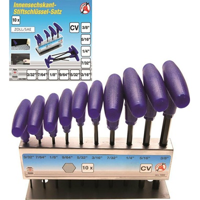 BGS Diy BGS 7099 | Sada skrutkovačov s T-rukoväťou | palcové rozmery | vnútorný šesťhran 3/32" - 3/8" | 10-dielna