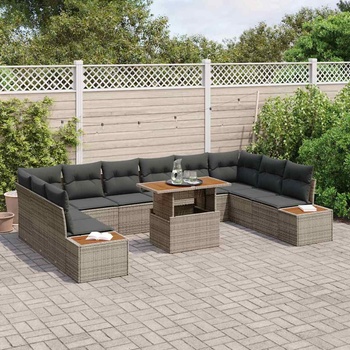vidaXL Градински Софа Комплект със съхранение 11 pcs Сив Полиратан (3358843)