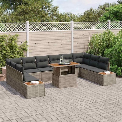 vidaXL Градински Софа Комплект със съхранение 11 pcs Сив Полиратан (3358843)