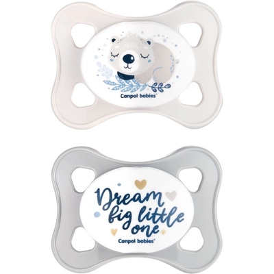 Canpol babies Силиконови залъгалки със симетрична форма Canpol - Mini, 0-2 месеца, 2 броя, Сиви (23/910_gry)