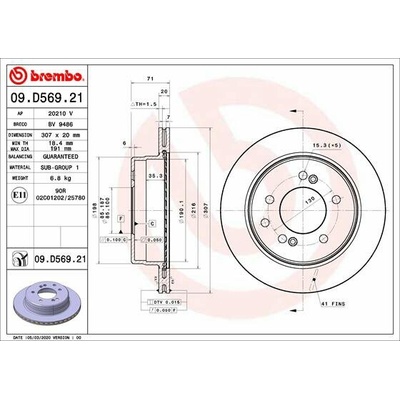BREMBO brzdový kotúč 09.D569.21, súprava 2 ks