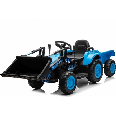 mamido Detský elektrický traktor s radlicou a prívesom modrý