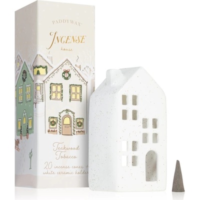 Paddywax Ceramic Village Teakwood Tobacco kadidlo 20 ks + White House Incense Holder