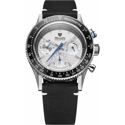 Nivada Grenchen Chronoking Meca Racing Grey - Inter. Bezel - Black Leather White Stitching