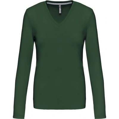 Kariban v-neck k382 / Дамска тениска с дълъг ръкав - горско зелено xl (20k38207404)