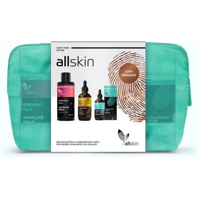 Allskin Arganový olej BIO 100 ml + Allskin Hyaluronové sérum 25 ml + sprchový olej Santalové dřevo 200 ml dárková sada