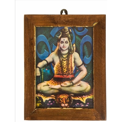 Sanu Babu Šiva, obrázek v rámečku z teakového dřeva, 15x1x20cm (1J)